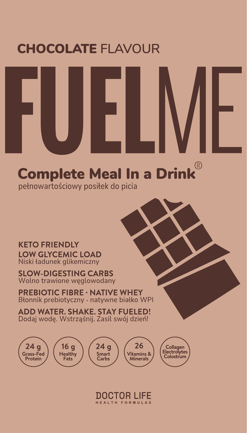 FUELME Chocolate 90 g sachet — front packaging artwork