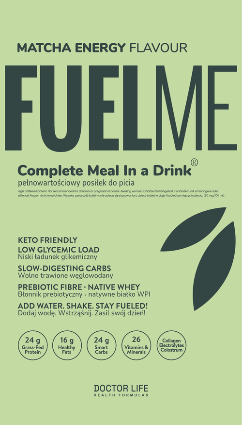 FUELME Matcha Energy 90 g sachet — front packaging artwork