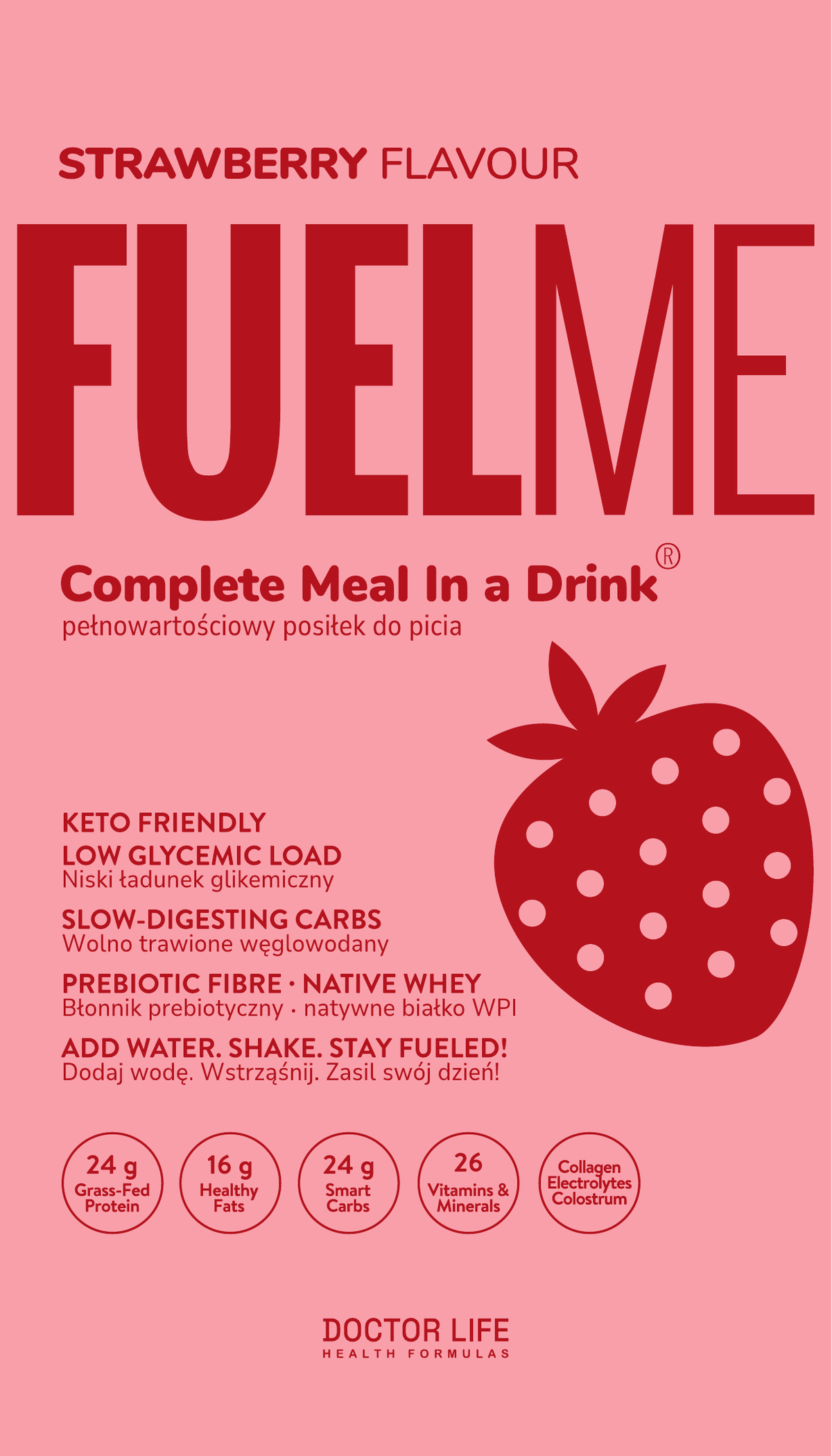 FUELME Strawberry 90 g sachet — front packaging artwork